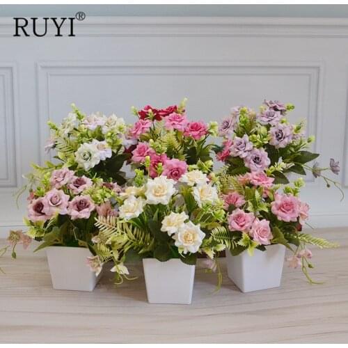 Artificial Mini Corner Rose Flower Bonsai Plants Bonsai Fake Flowers Plant Potted home decoration Hotel Garden Decor Ornaments