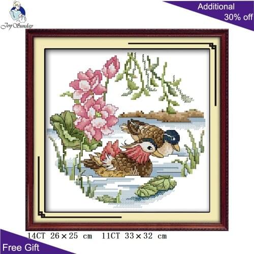 Joy Sunday Mandarin Duck Lotus Home Decoration D054(2) 14CT 11CT Stamped and Counted Flowers Animal Wedding Cross Stitch Kits