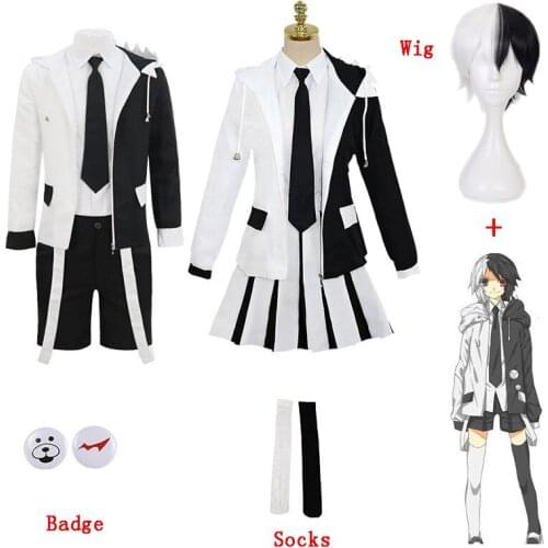 Game Danganronpa Monokuma Cosplay Costume Kuma Personification Adult Man and Woman Uniform Set Free Socks Medal Badge Halloween