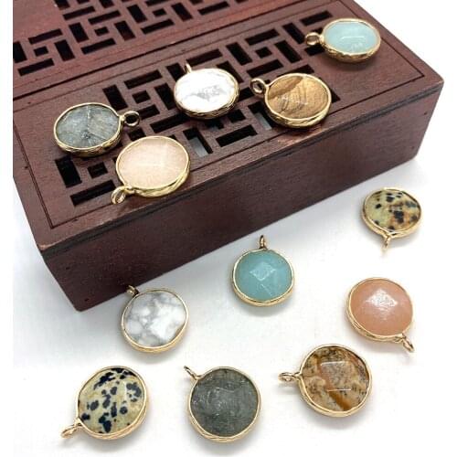 Natural Stone Round Necklace Pendant Raised Faceted Picture Stone Powder Crystal DIY Handmade Crafts Jewelry Accessories