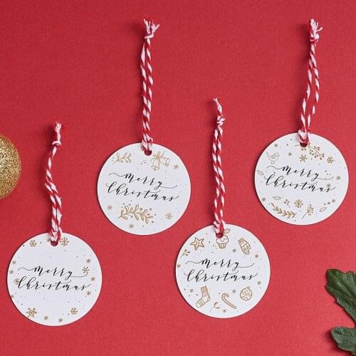 100pcs 5cm printed merry christmas tags round white paper card christmas decorations DIY festival party decor supplies wish card