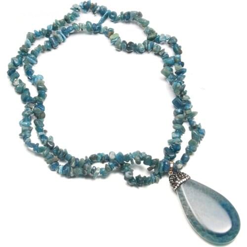 Drop-shaped Blue Agates Pendant Necklace Reiki Healing Natural Stone Amulet DIY Jewelry Gift Chain Length 80cm
