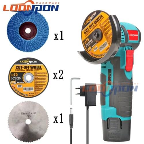 Mini 12 Volt. Brushless Cordless Angle Grinder Mini Cutter With Saw Bladeand Two Battery The Lithium Battery 19cm