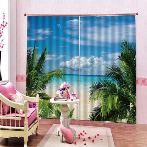 Seaside scenery 3D Blue sky white clouds Blackout Window Curtains For Living room Hotel/Office Curtain Drapes Cortinas