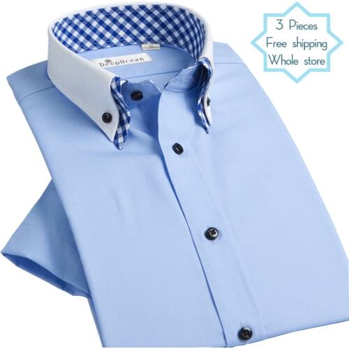 DEEPOCEAN Professional work shirt men Double Collar Business Casual Shirt Mens Short Sleeve Shirt Slim