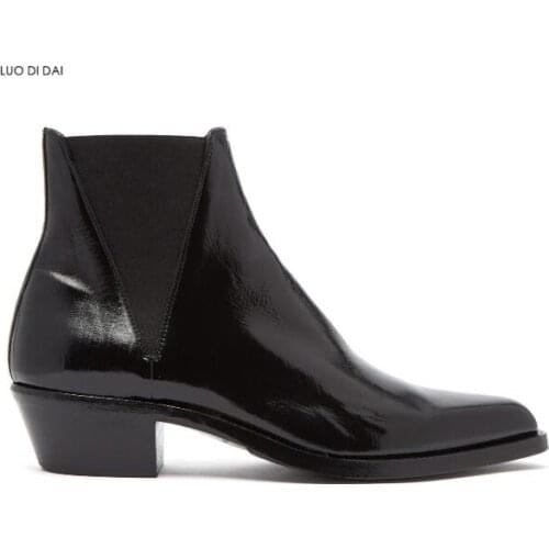 2019 new fashion men boots slip on chelsea boots male party shoes med heel 5cm ankle booties pointed toe western boots men