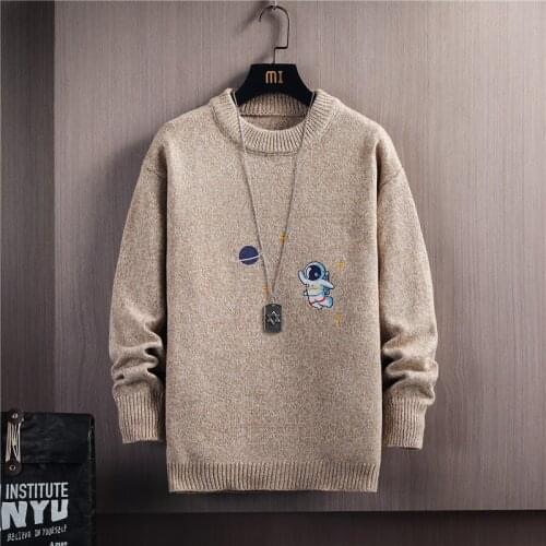 Mens Sweaters Winter New Mens Casual Pullover Sweaters Youth Embroidered Astronaut Crew Neck Sweaters Winter Clothes