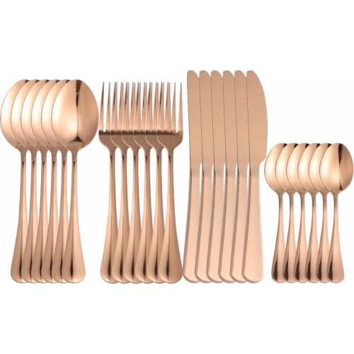 24Pcs Rose Gold Stainless Steel Cutlery Tableware Set Dinnerware Party Flatware Set Wedding Forks Knives Spoons Set Silverware