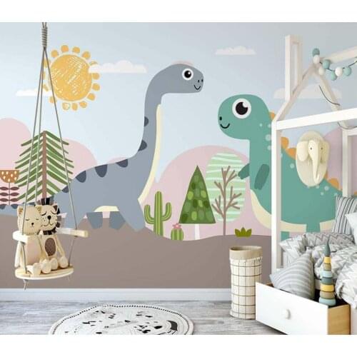 Wall papers home decor Hand drawn cartoon dinosaur cute animal children room background wall kids room decoration