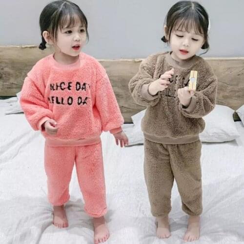 2020 New Children Sleepwears Winter Flannel Pajamas Sets Baby Girls Pajamas Boys Pyjamas Cartoon Nightgown Warm Plush Homewear