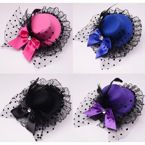 2021 New Lady Mini Top Hat Cap Bowknot Decor Lace Fascinator Hair Clip Costume Accessory