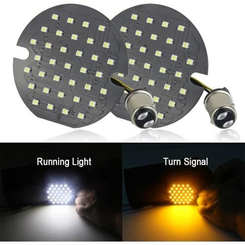Front 3-1/4" LED Turn Signal Inserts Light Blinker 1157 Bases White/Amber Pancake Running Lights for Road King Glide