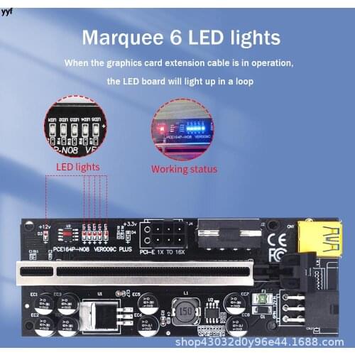 1-10PCS Led PCIE Riser009C 010S Plus Video Card Extension Cable Adapter PCI Express Riser VER009C PCIE X16 Riser Card for Mining