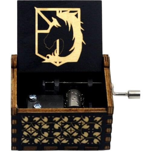 HOT Antique Wooden Hand Cranked Attack On Titan Gendarme Regiment Music Box Movie Theme Song Birthday Christmas Gift Decoration