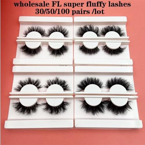 Wholesale FL 3D Super Fluffy Mink False Eyelashes 30/50/100 Pairs/lot Dramatic Messy Mink Lashes white tray Custom Labels Makeup