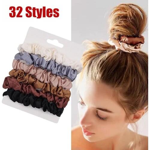 6PCS Woman Fashion Scrunchies Satin Silk Hair Ties Rope Girls Ponytail Holders Rubber Band Elastic Hairband Hair Accessories