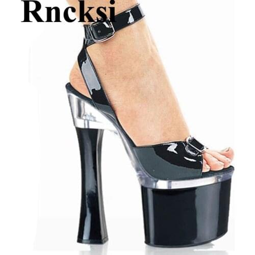 Rncksi Wedding Party New Square Heels And Sexy Shoes Comfortable Women Sandals With Patform 18cm High Heels Pole Dance Sandals