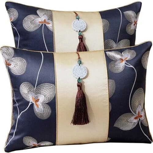 Luxury Tassel Clover Cypress Fabric Cover Cushion Pillow Case Christmas Home Decor Chinese style Lumbar Pillow Cover Sofa Chair