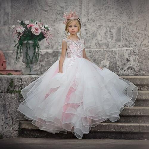 Blush Pink Flower Girl Dresses For Wedding Pearls Princess Pageant Gowns Backless Kids Birthday Wear First Communion Dress