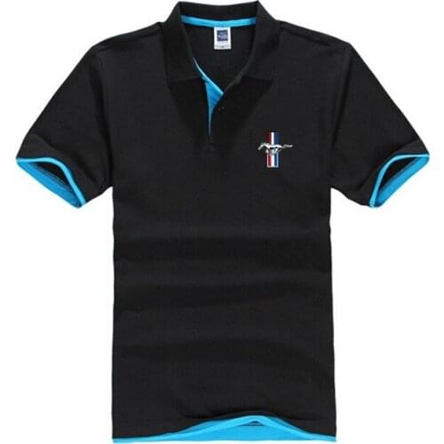 NEW Cotton Man Polo Shirts Solid Color Short Sleeve Slim Breathable Famous Men Shirts Male Ford Mustang print Tops Pullover