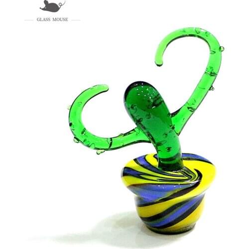 Handmade Murano Heart Shape Pose Glass Cactus Figurines Craft Ornaments Creative Cute Mini Plant Gifts For Home Tabletop Decor