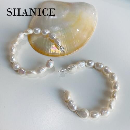 SHANICE 925 Sterling Silver Baroque shaped Pearls bead Big circle minimalist temperament Korean earring for women Party gifts