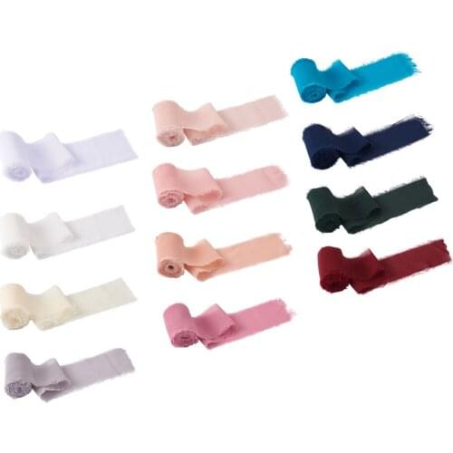 12 Colors Fringe Chiffon Silk-Like Ribbon Handmade Frayed Edges Ribbon for DIY Crafts Wrapping Decorations