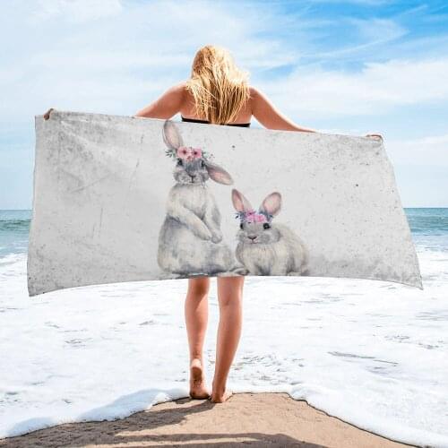 Cute Rabbit Watercolor Flower Animal Beach Towel Luxury Quick-dry Microfiber Bath Towels Yoga Mat Sport Swimming Towels