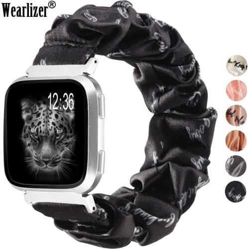 Wearlizer Letter Stylish Cloth Watch Band for Fitbit Versa Elastic Strap Scrunchies Wristband Accessories Strap for Versa 2