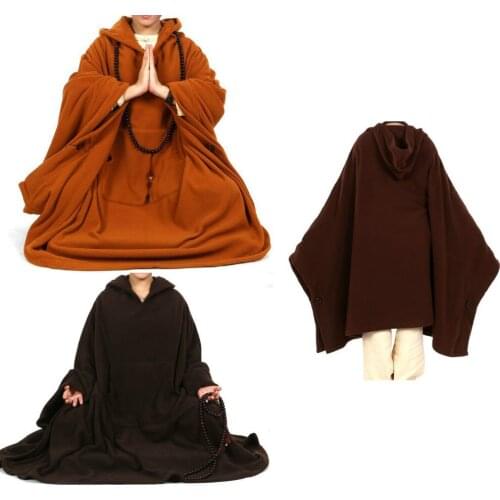UNISEX Winter&Spring zen warm meditation cloak Lay shaolin martial arts High-grade polar fleece zen robecape suit