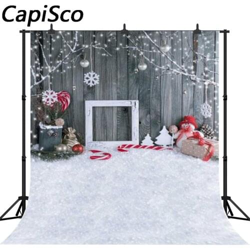 Capisco photography background Christmas snowman gray woodwall snowflake backdrop photocall new photobooth vinyl photographic