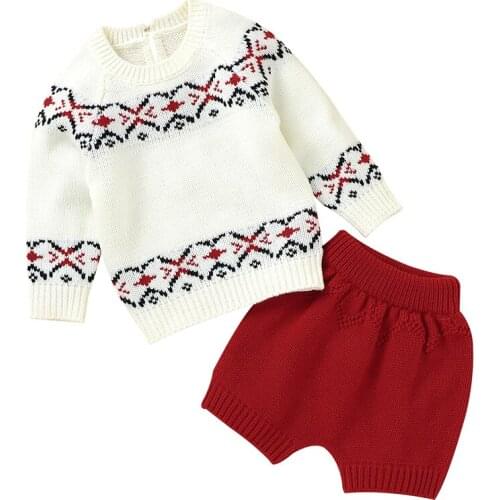 Infant Baby Girls Knitting Clothing Sets Long Sleeve Printed Sweater+Shorts Spring Autumn Newborn Baby Girls Clothes Suit