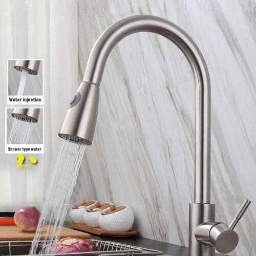 Pull-out Stainless Steel Faucets Multifunction Kitchen Faucet Sink Hole Rotate Mixer Water Tap Household Accessories