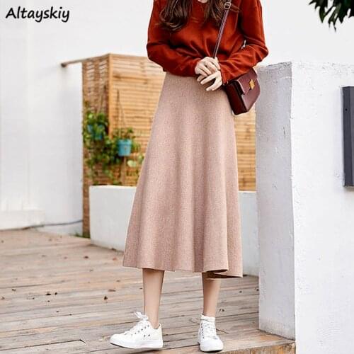 Skirts Women Korean Style A-line High Waist Mujer Faldas Elegant Casual Retro Solid Summer Stylish All-match Loose Soft Chic