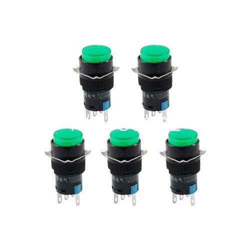 Green Light Round Cap Latching 1NO 1NC Panel Push Button Switch DC 12V 16mm Mounting Hole