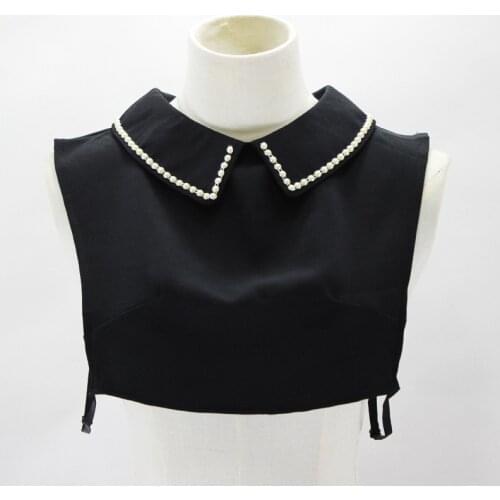 Pearl decorative Blue Stripe Wild Shirt Decorate Peter Pan sweet wild bow Detachable turtleneck Lace Girlish white doll collar