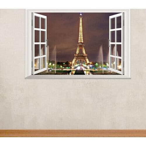 1pc 3D Window Wall Stickers Paris Eiffel Tower Personalized Murals PVC Removable Wall Decals Home Decoration DIY