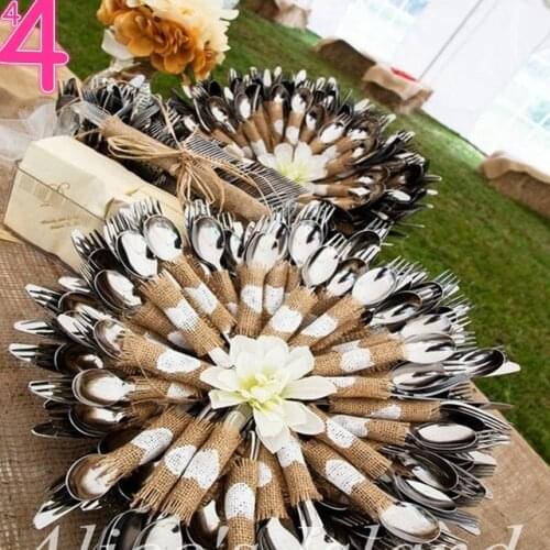 10pcs Jute Love Heart Cup Mat Placemat Coasters Burlap Wedding Cutlery Pocket Rustic Wedding Centerpiece Decoration Table Decor