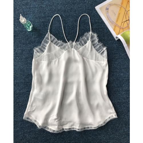 100% Silk Women Sexy Lace Camis Top White/Black/Wine/Pink