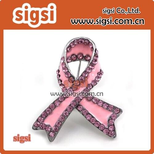 100pcs 45mm Silver plated Pink Crystal Rhinestone Ribbon Breast Cancer AWARENESS Charms Pendant