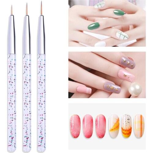 3pcs Nail Art Liner Drawing Pen Set Crystal Acrylic Rod Nylon Bristles Thin Liner Drawing Pen Nail Art Manicure Tool Set Pens