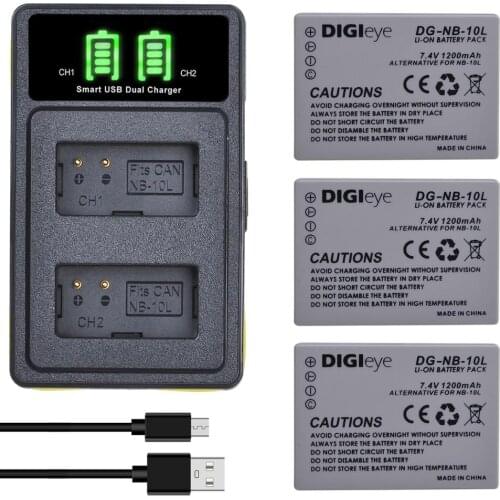 NB-10L NB10L NB 10L Battery + LED Dual USB Charger for Canon PowerShot G1 X, G3 X, G15, G16, SX40 HS, SX50 HS, SX60 HS Camera