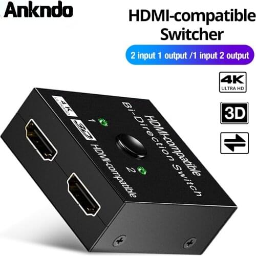 ANKNDO HDMI switcher HDMI-Compatible Splitter 2 in1 Out Split Screen HD Video 4Kx2K Two-Way Switch For PS3/4 HDTV DVD TV BOX