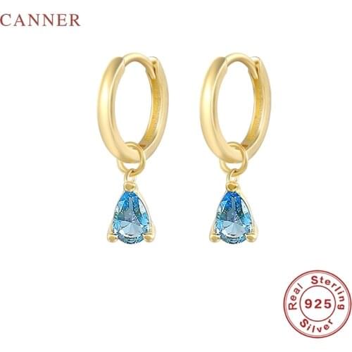 CANNER Water Drop Sapphire Diamonds Earrings For Women 925 Sterling Silver Earrings Hoops Pendientes Plata 925 Jewelry Joyero