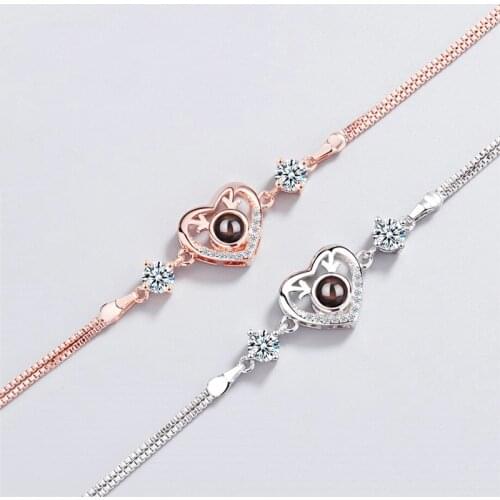 Sole Memory 100 Languages I Love You Hot Projection Visible Heart 925 Sterling Silver Female Resizable Bracelets SBR206