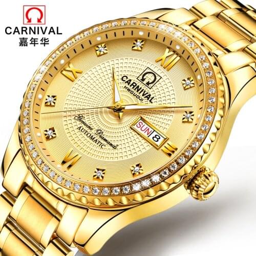 Reloj Luxury Gold Business Watch Swiss CARNIVAL Watch Automatic Double Calendar Sapphire Waterproof Luminous Mechanical Watches