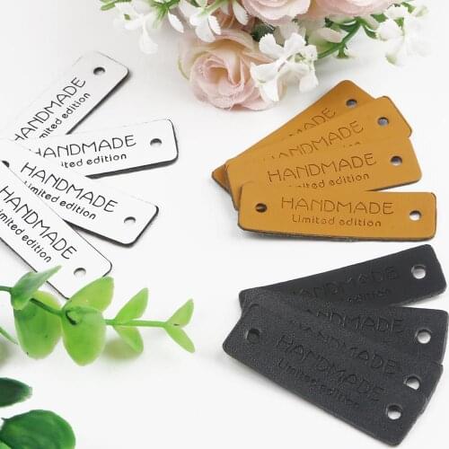 12/24/36/48pcs/lots Handmade Limited Edition Pattern PU Leather Labels Tags For DIY Clothes Garment Bag Sewing Accessories