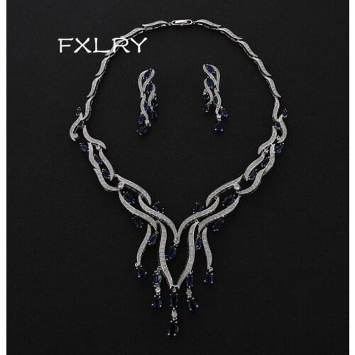 FXLRY New Arrival Fashion Western Style Bride Jewelry Cubic Zircon Earring And Necklace Jewelry Set For Women