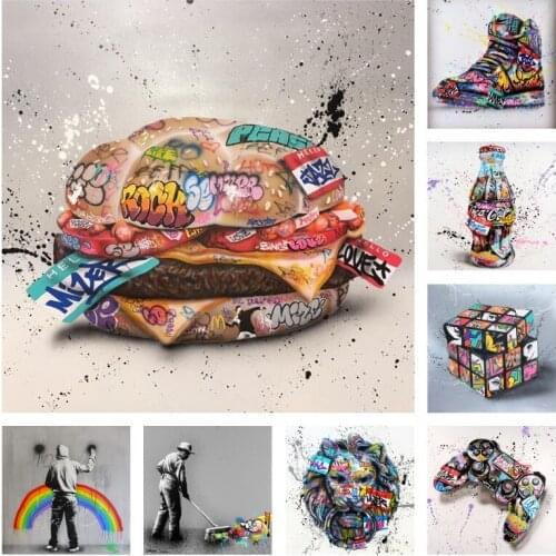 Bread and Gamepad Shoes Canvas Graffiti Art Posters and Print Rubiks Cube Paintings Picture for Kids Room Wall Decoration