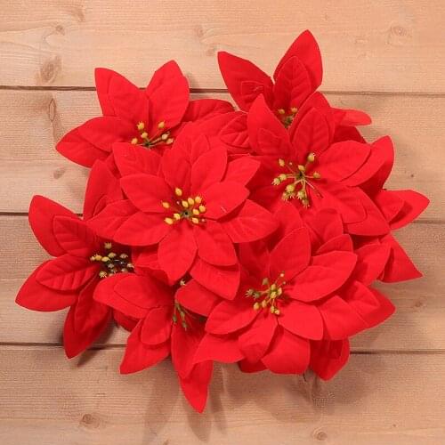 Artificial Christmas Tree Flowers Fake Glitter Poinsettia Flower For Xmas Tree Christmas Festival Party DIY Flower Decor 10pcs